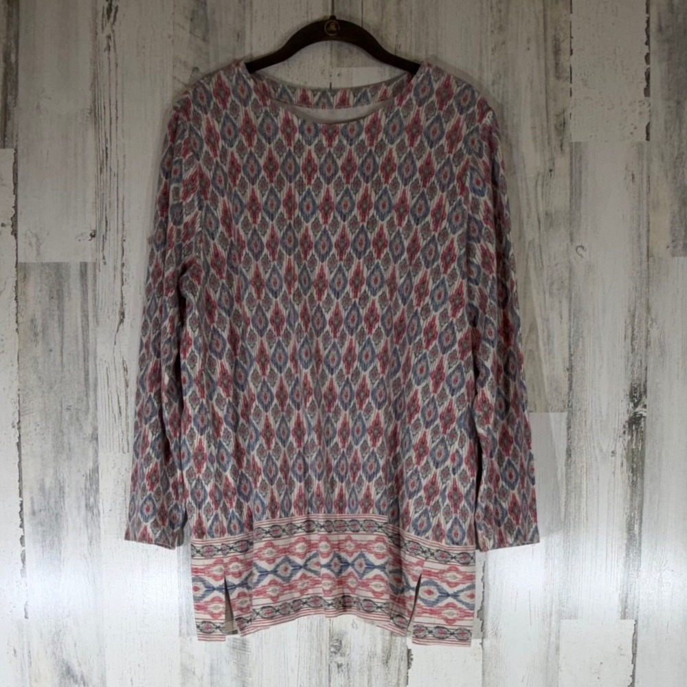 J Jill Luxe Supima Forward-Seam Tunic Large Petite Multicolor Ikat Southwest
